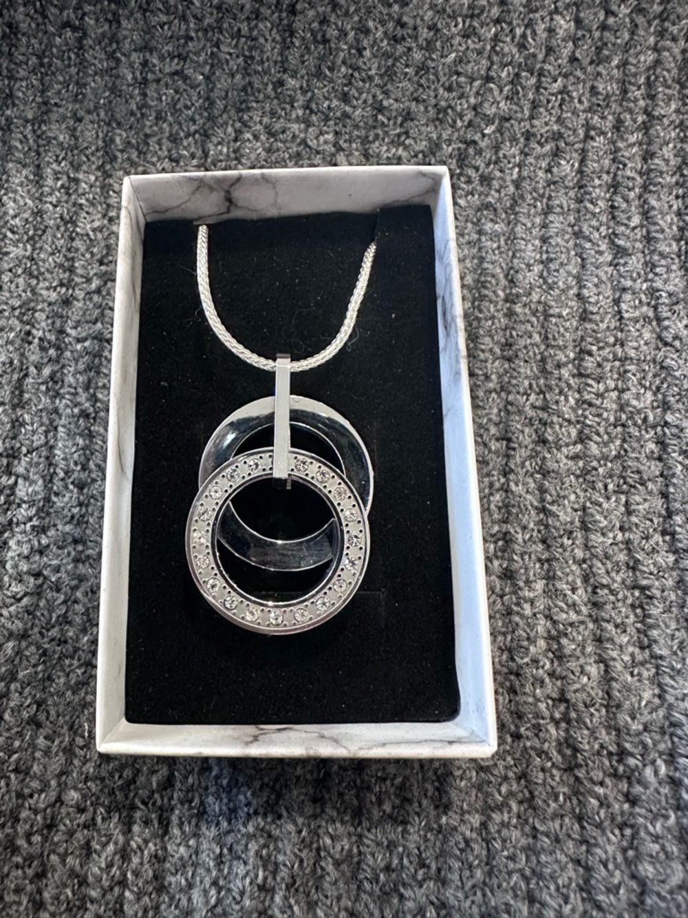 Triple Ring Pendant Necklace in Silver with Crystal Details